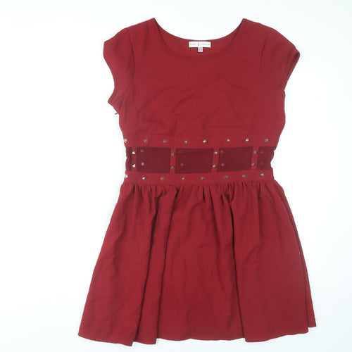 Rare London Women Red Skater Dress Size 14 Studded Partywear