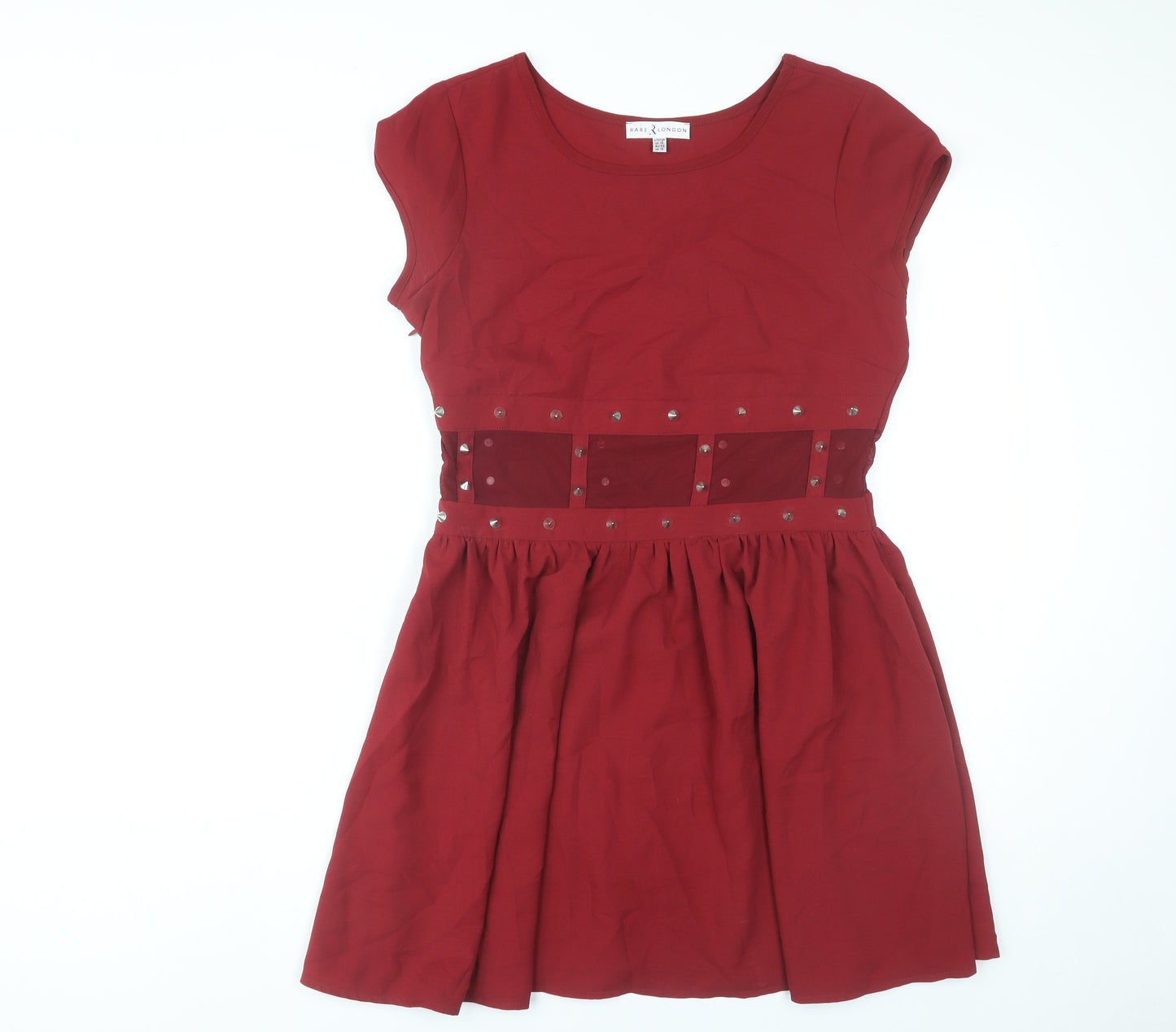 Rare London Women Red Skater Dress Size 14 Studded Partywear