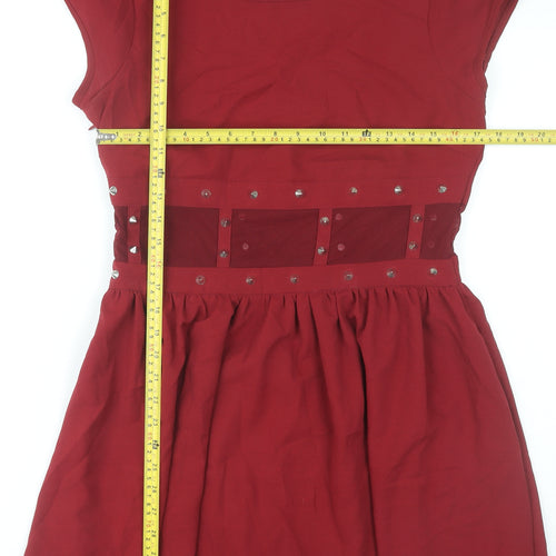 Rare London Women Red Skater Dress Size 14 Studded Partywear