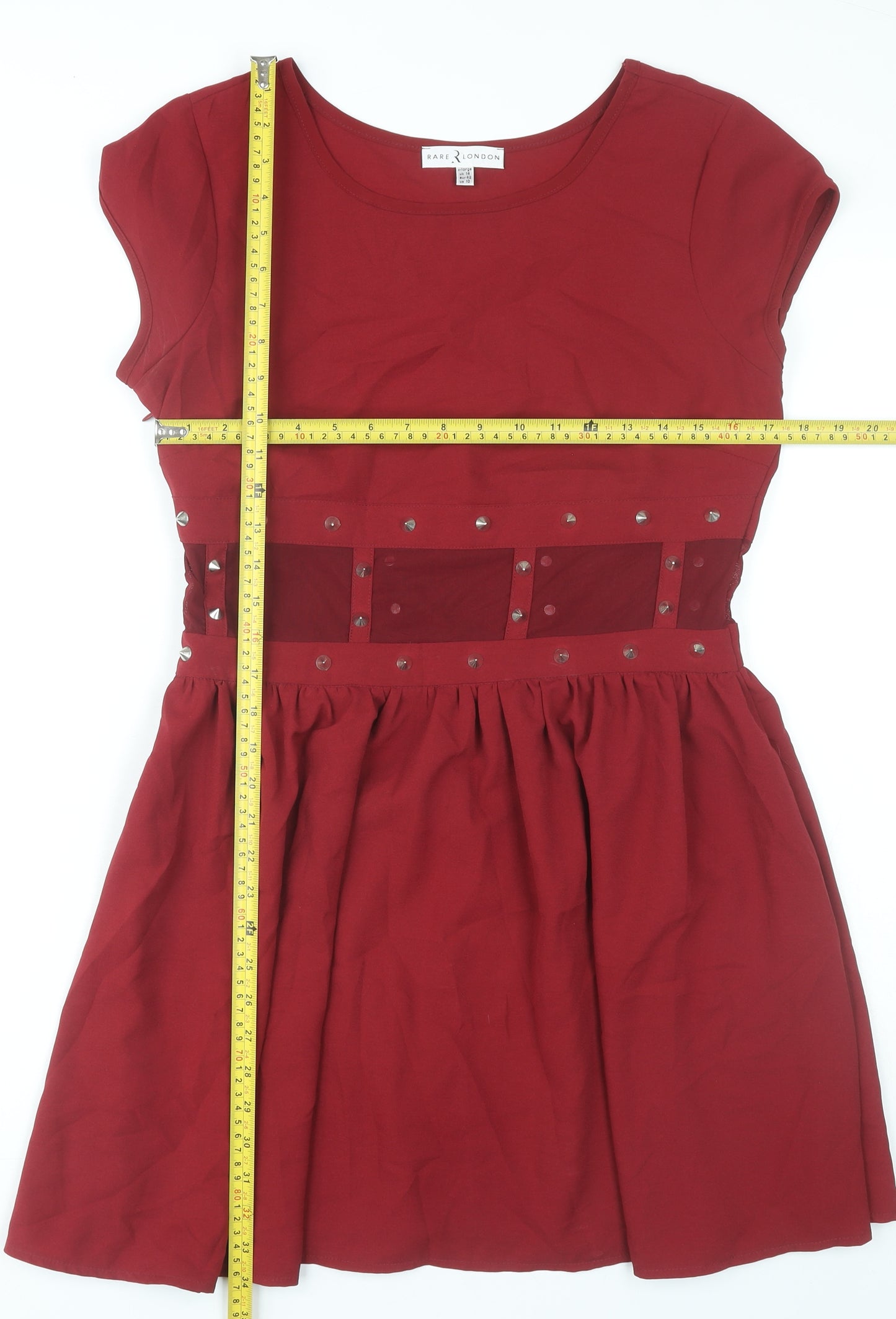 Rare London Women Red Skater Dress Size 14 Studded Partywear