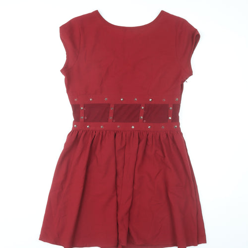 Rare London Women Red Skater Dress Size 14 Studded Partywear