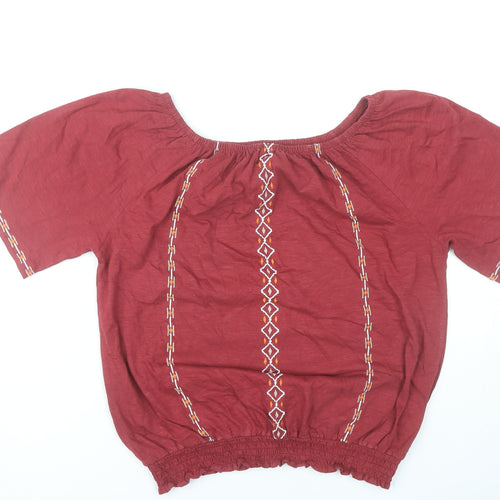 M&Co Women’s Red Embroidered Peasant Blouse UK14 Cotton