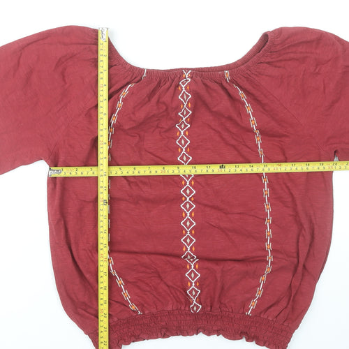 M&Co Women’s Red Embroidered Peasant Blouse UK14 Cotton