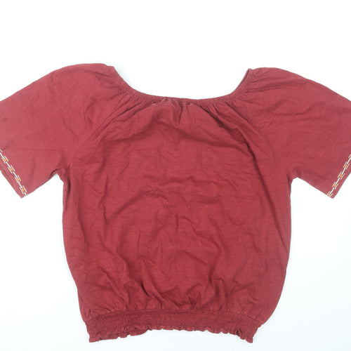 M&Co Women’s Red Embroidered Peasant Blouse UK14 Cotton