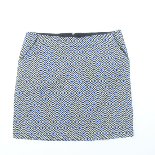 Next Women’s Blue Geometric Pencil Skirt UK 12 Knee Length