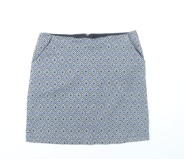 Next Women’s Blue Geometric Pencil Skirt UK 12 Knee Length