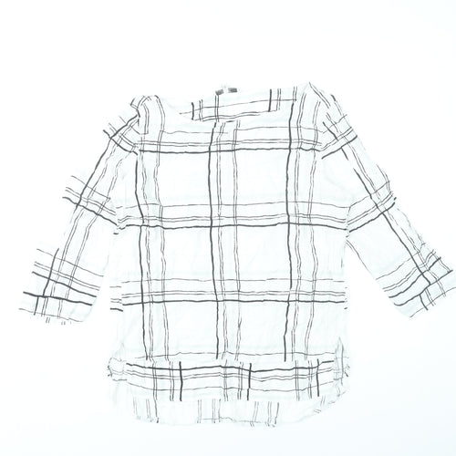 Next Womens White Black Check Blouse Size 12 Tunic 3/4 Sleeve