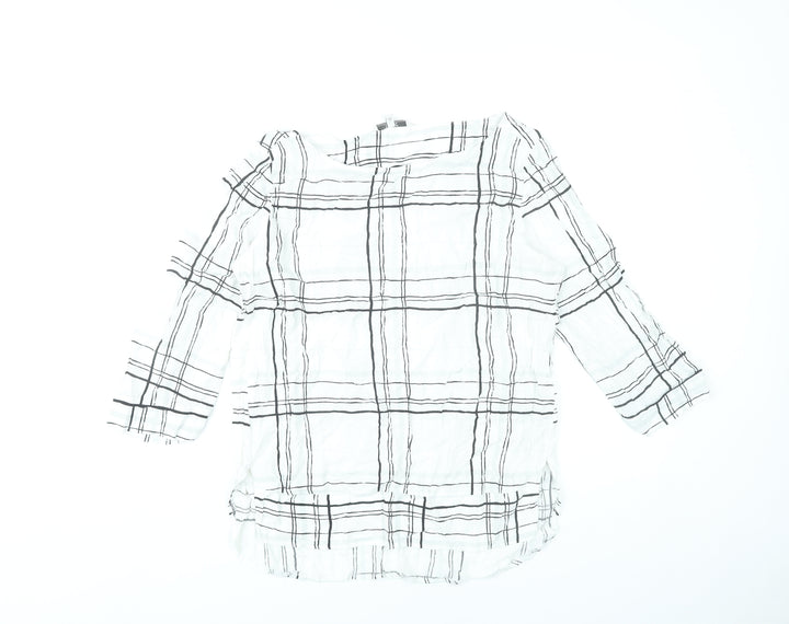 Next Womens White Black Check Blouse Size 12 Tunic 3/4 Sleeve