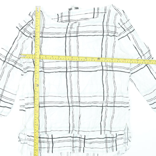 Next Womens White Black Check Blouse Size 12 Tunic 3/4 Sleeve