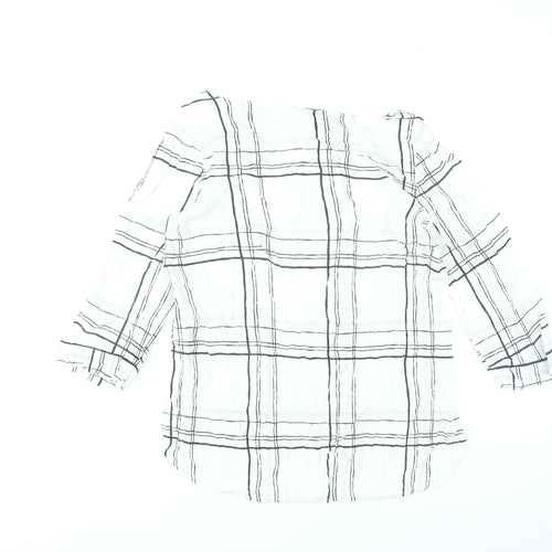 Next Womens White Black Check Blouse Size 12 Tunic 3/4 Sleeve
