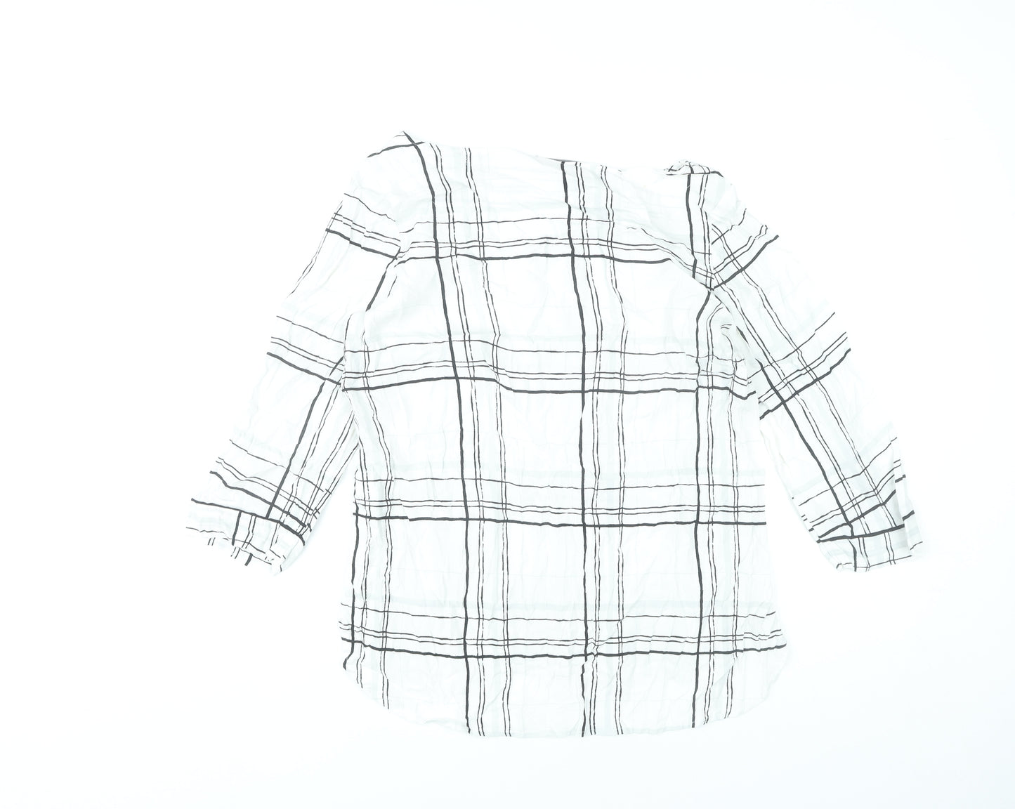 Next Womens White Black Check Blouse Size 12 Tunic 3/4 Sleeve