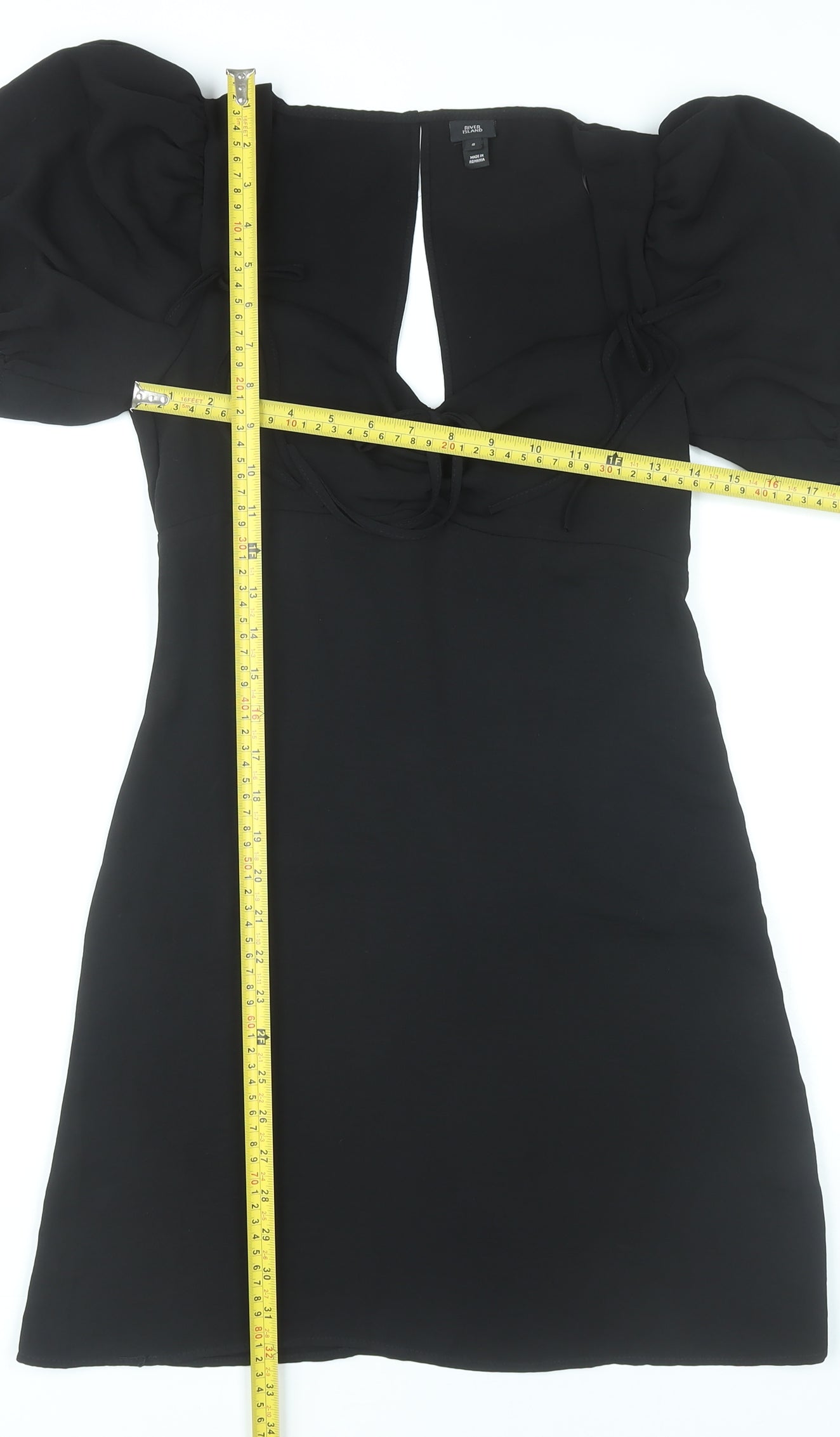 River Island Womens Black Size 8 Mini Puff Sleeve Party Dress