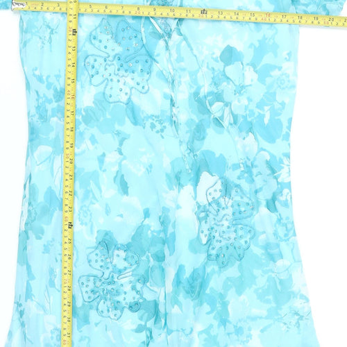 Isle Womens Blue Floral A-Line Dress Size 18 Short Sleeve Knee Length