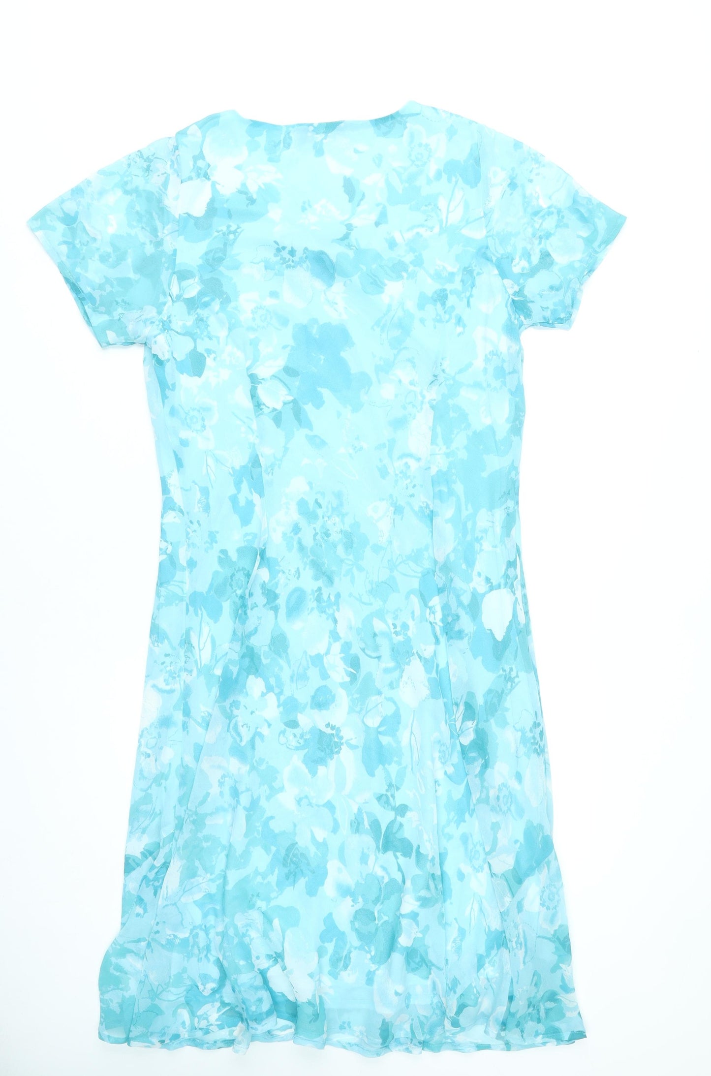 Isle Womens Blue Floral A-Line Dress Size 18 Short Sleeve Knee Length