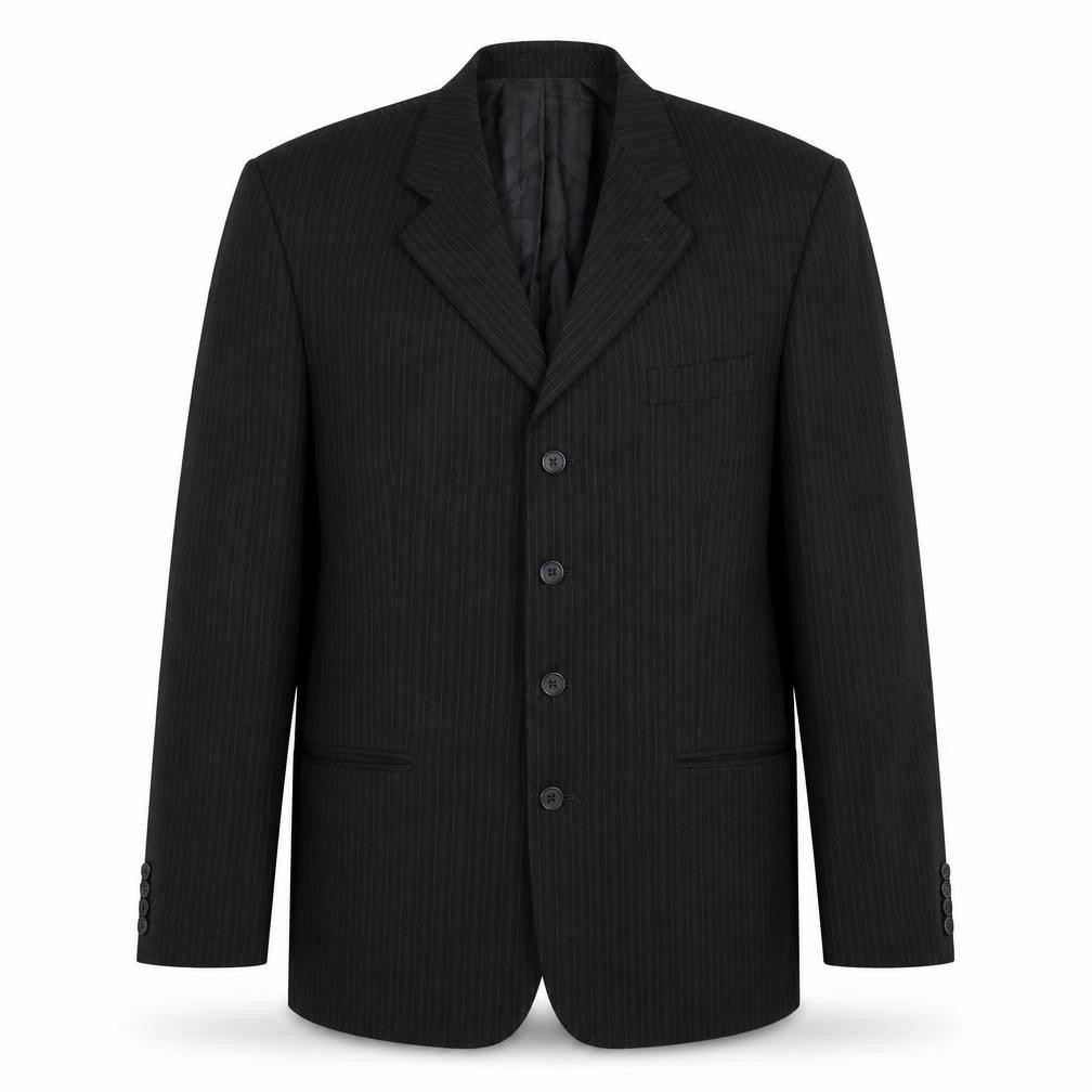 Front view of Principles Men’s Black Pinstripe Wool Blend Blazer Jacket 42L