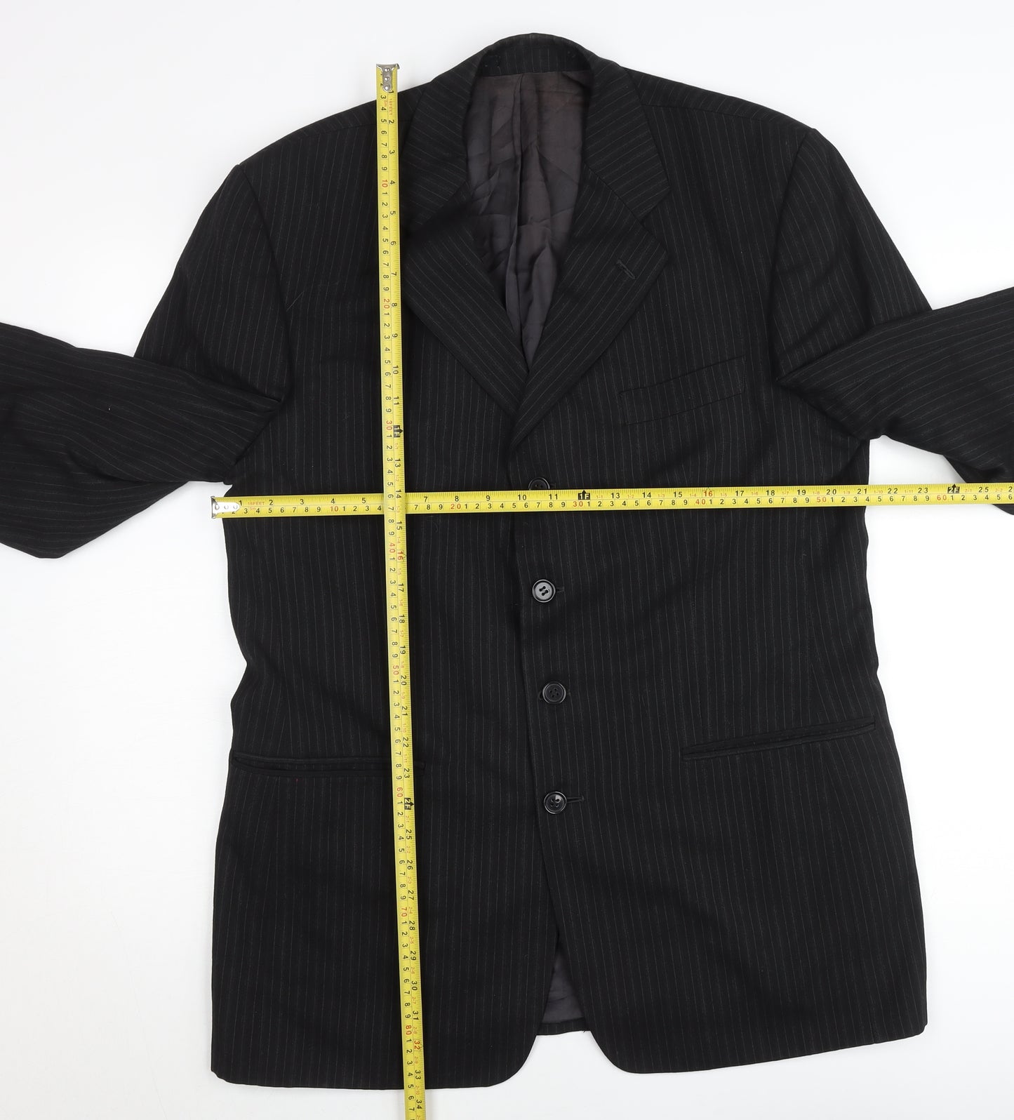 Principles Men’s Black Pinstripe Wool Blend Blazer Jacket 42L