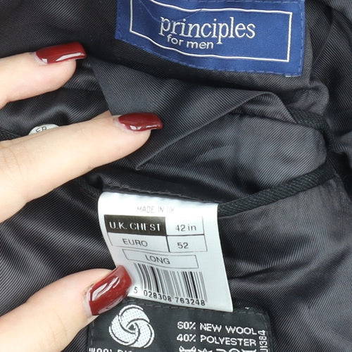 Principles Men’s Black Pinstripe Wool Blend Blazer Jacket 42L