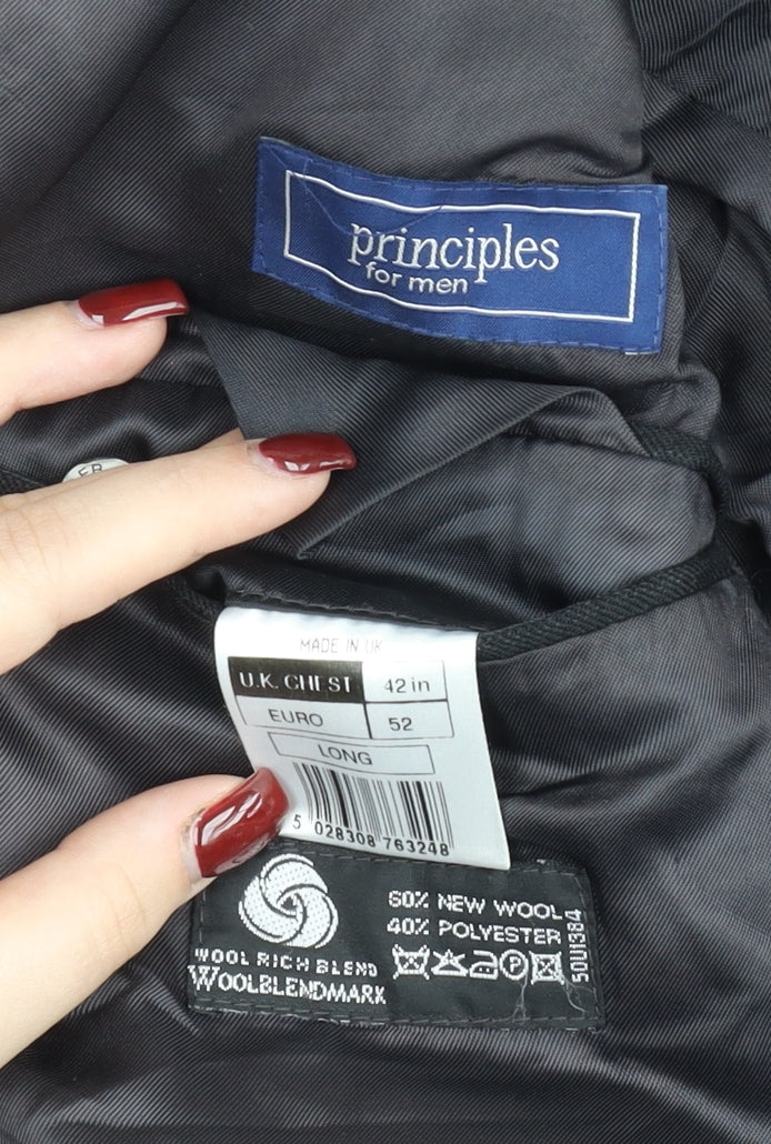 Principles Men’s Black Pinstripe Wool Blend Blazer Jacket 42L