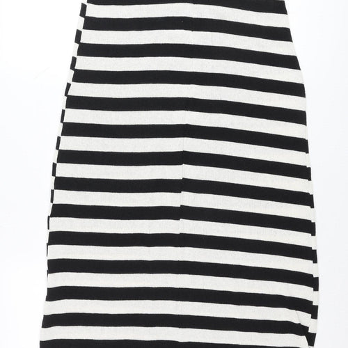 Zara Women Black White Striped V-Neck Slip Dress Size 8