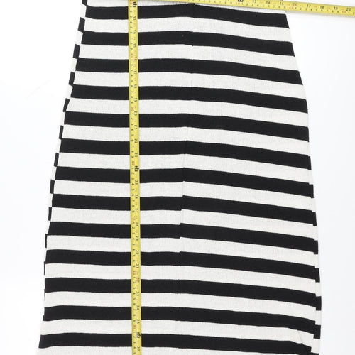 Zara Women Black White Striped V-Neck Slip Dress Size 8