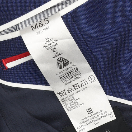 Marks and Spencer Men’s Blue Wool Blazer Jacket Size 40 Regular