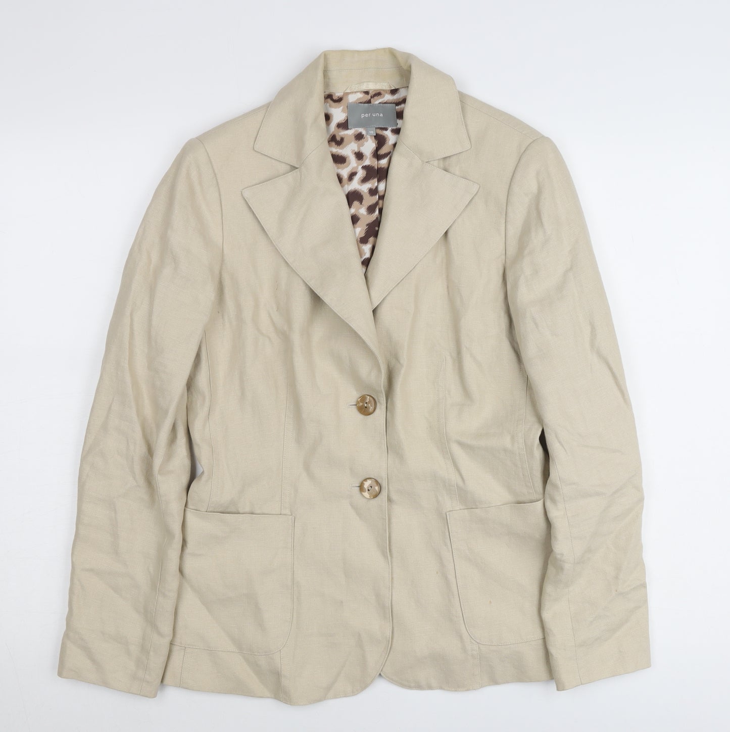 Marks and Spencer Women Beige Linen Blazer Jacket Size 10 Regular