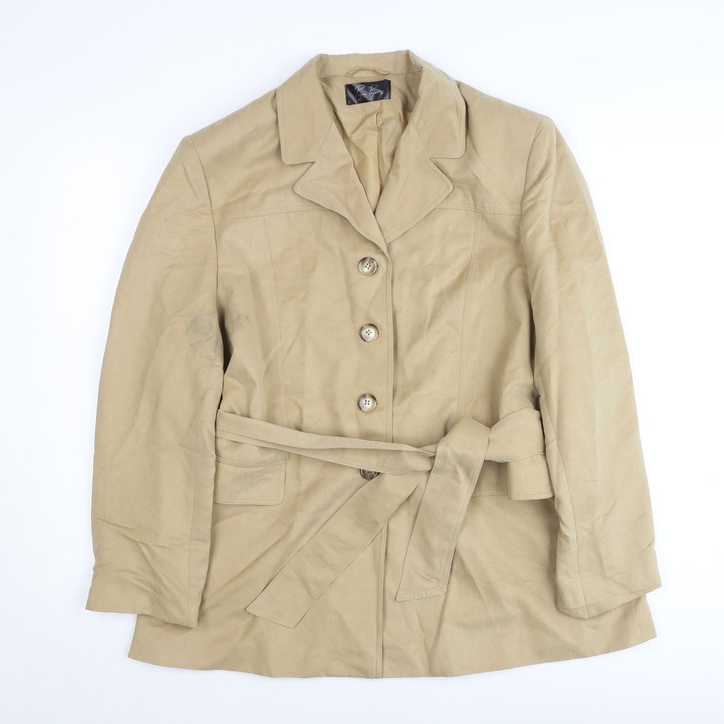 Peggy Page Womens Beige Size 16 Belted Trench Coat Workwear Classic