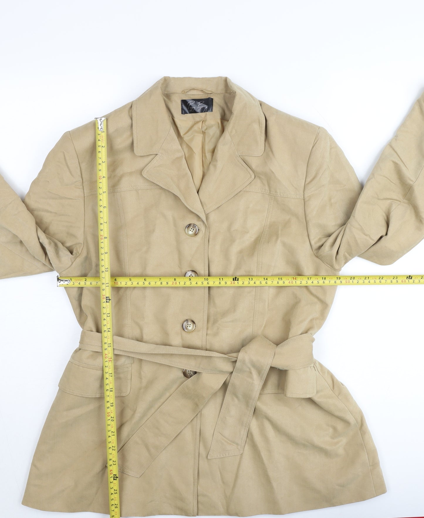 Peggy Page Womens Beige Size 16 Belted Trench Coat Workwear Classic
