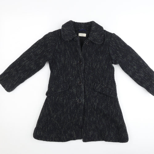 Maan Girls Black Wool Blend Herringbone Coat 6 Years Buttoned Mid-Length