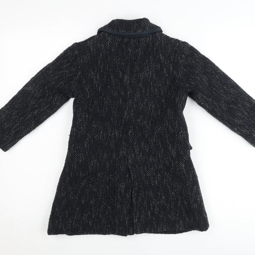 Maan Girls Black Wool Blend Herringbone Coat 6 Years Buttoned Mid-Length
