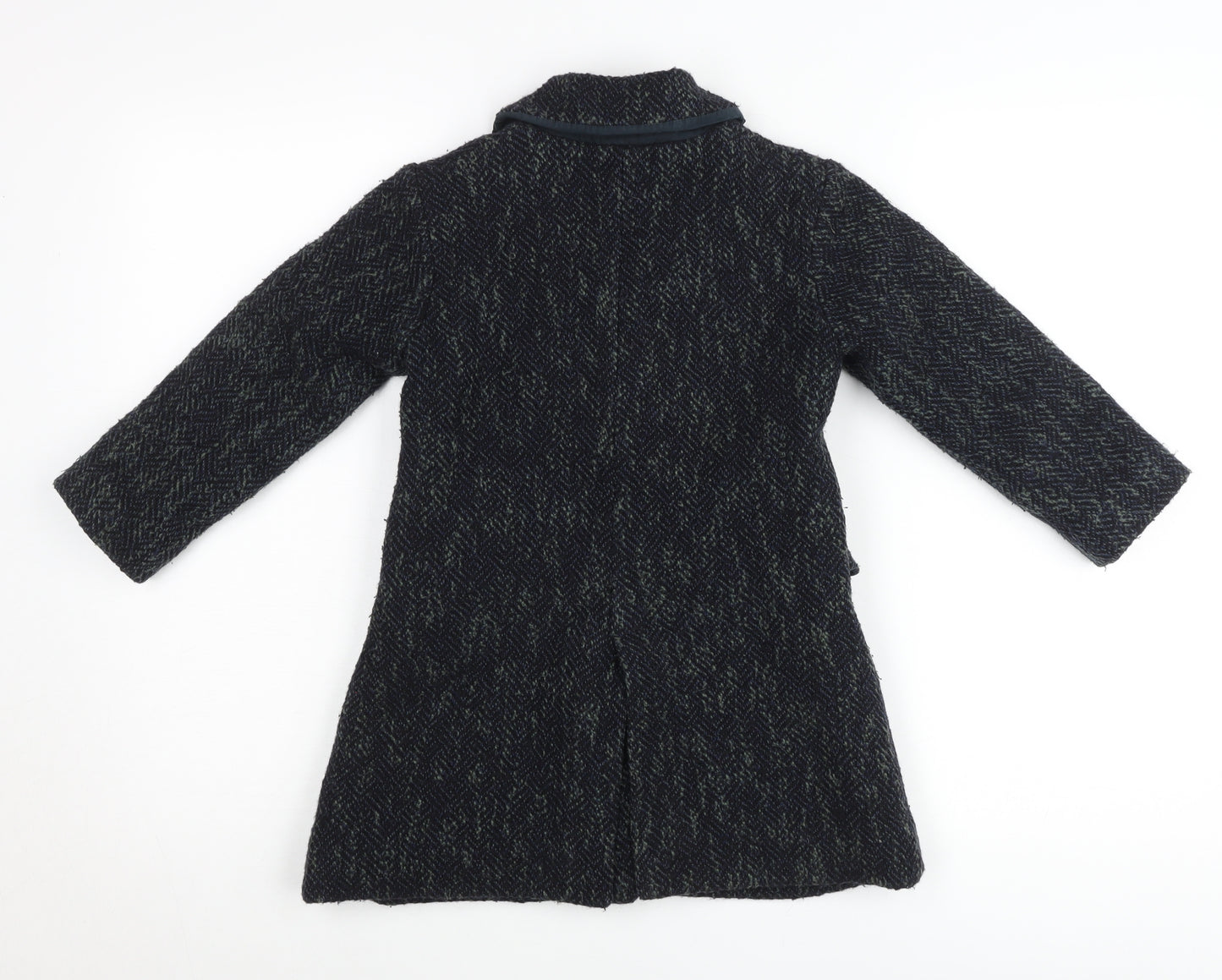 Maan Girls Black Wool Blend Herringbone Coat 6 Years Buttoned Mid-Length