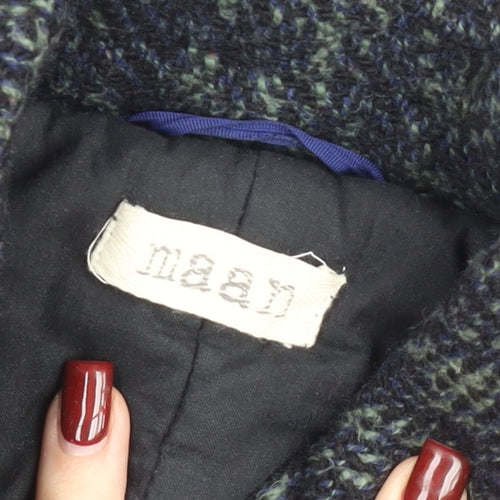 Maan Girls Black Wool Blend Herringbone Coat 6 Years Buttoned Mid-Length