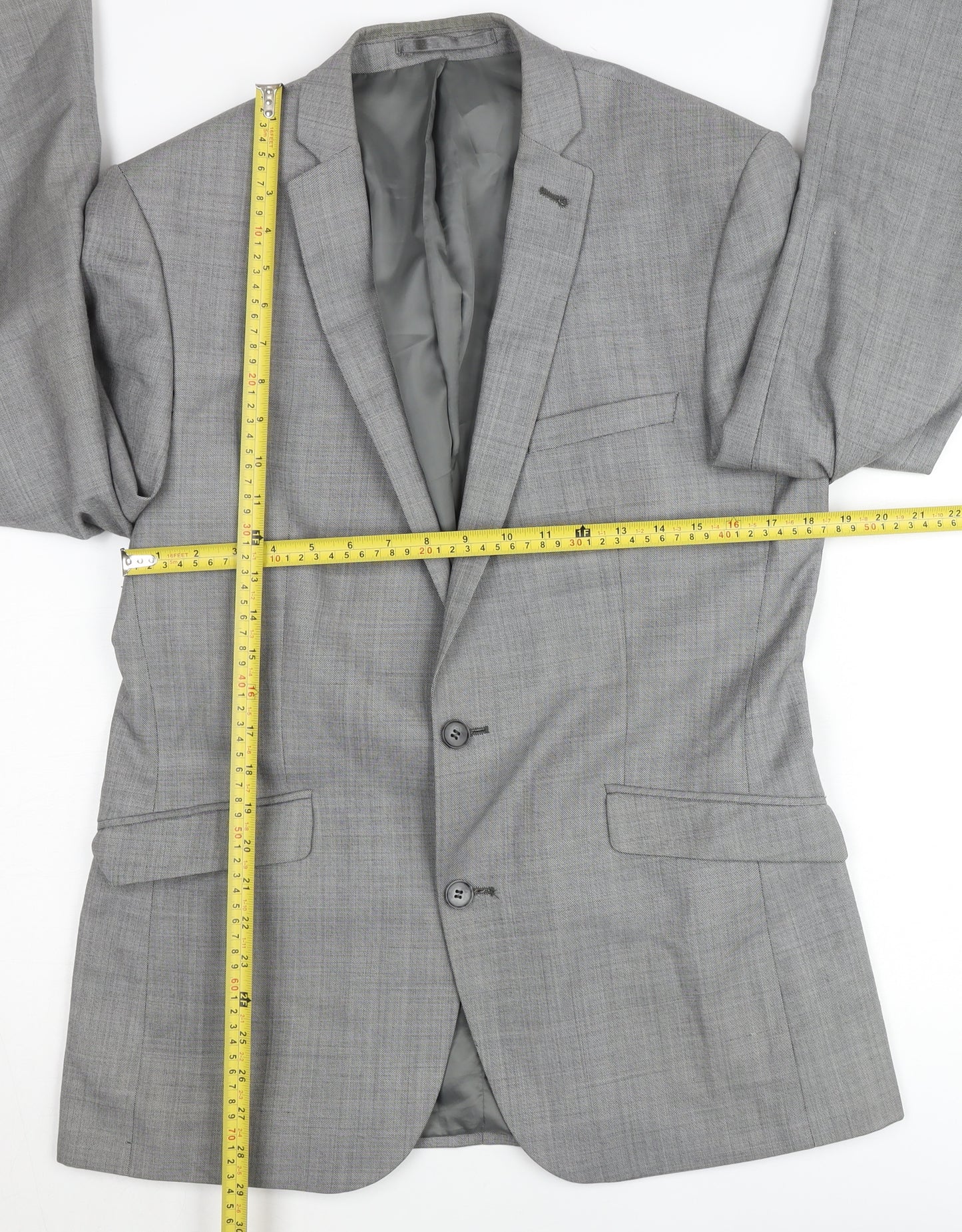 Racing Green Men's Grey Wool Blend Blazer Jacket 40in Chest Regular Fit