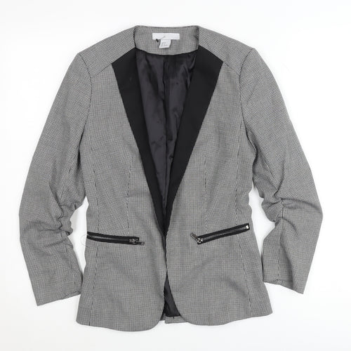 H&M Women Black Houndstooth Slim Fit Blazer Jacket Size 6