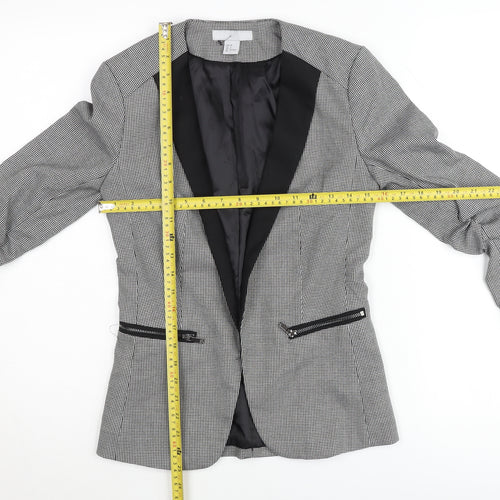 H&M Women Black Houndstooth Slim Fit Blazer Jacket Size 6