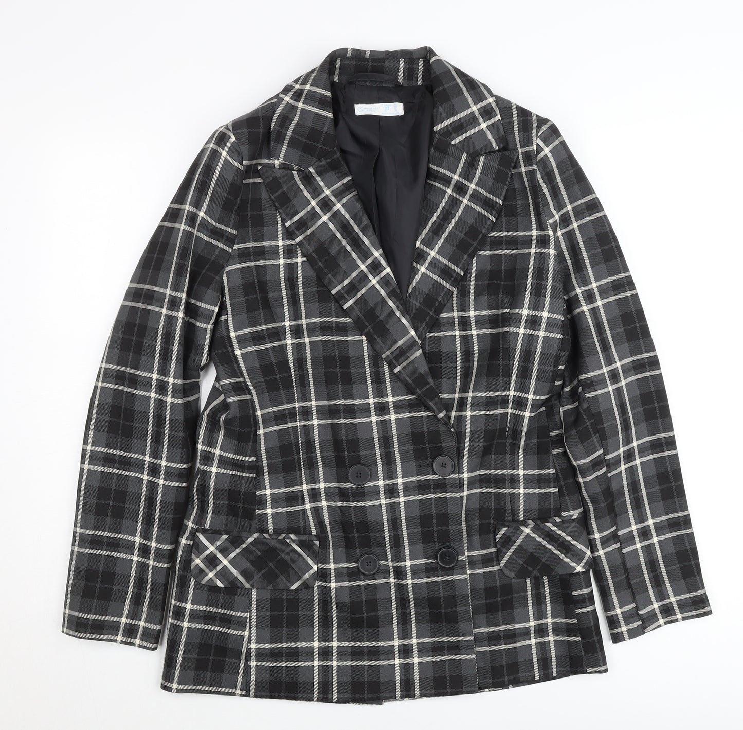 Primark Women’s Black Check Plaid Blazer Jacket Size 10 Double-Breasted