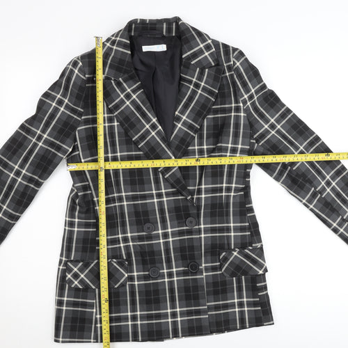 Primark Women’s Black Check Plaid Blazer Jacket Size 10 Double-Breasted