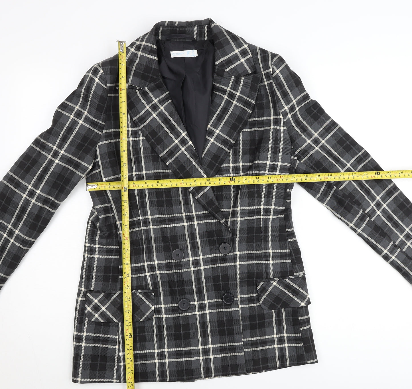 Primark Women’s Black Check Plaid Blazer Jacket Size 10 Double-Breasted