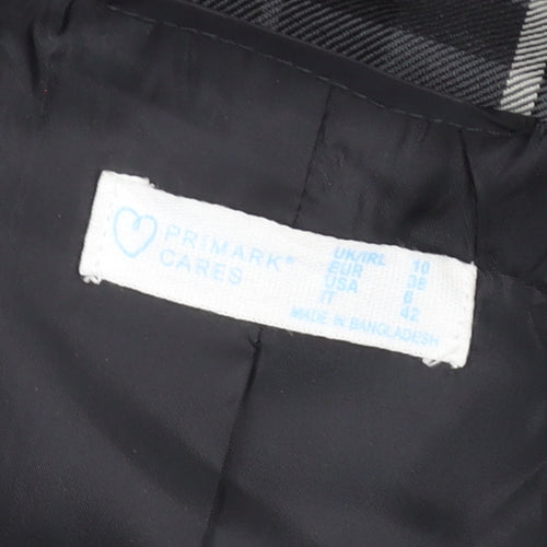 Primark Women’s Black Check Plaid Blazer Jacket Size 10 Double-Breasted