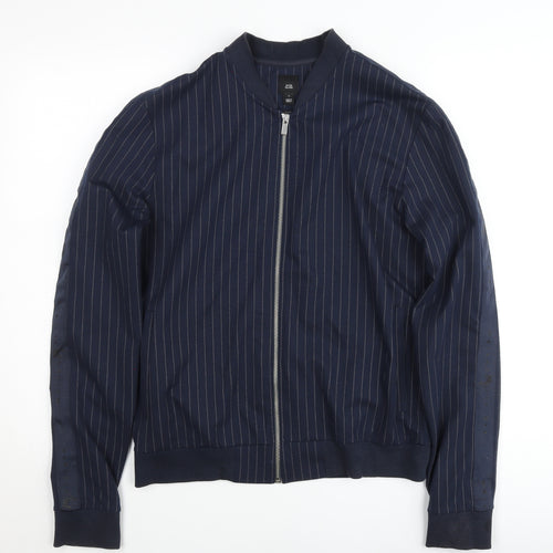 River Island Men’s Blue Striped Bomber Jacket Size S Regular Fit