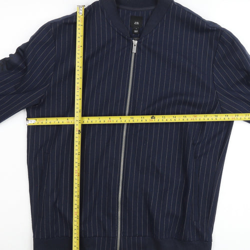 River Island Men’s Blue Striped Bomber Jacket Size S Regular Fit