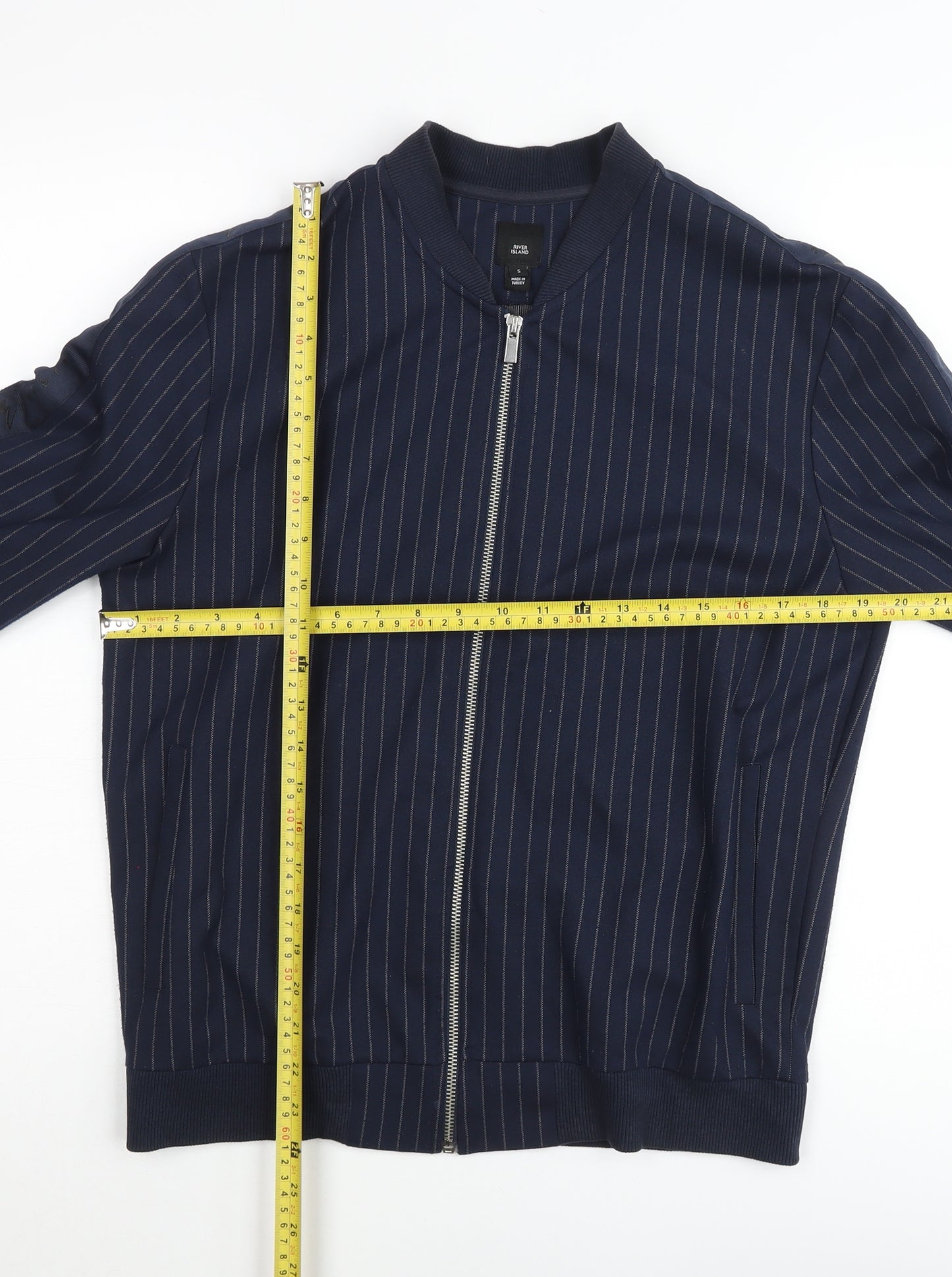 River Island Men’s Blue Striped Bomber Jacket Size S Regular Fit