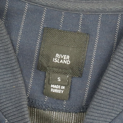 River Island Men’s Blue Striped Bomber Jacket Size S Regular Fit