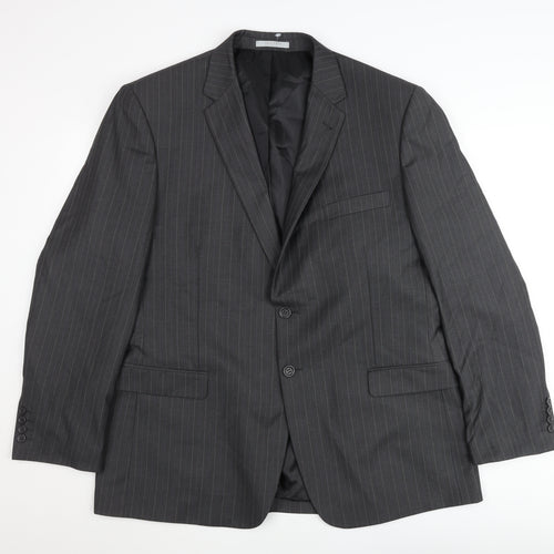 Jack Reid Men's Grey Pinstripe Blazer 46R Regular Two-Button Jacket
