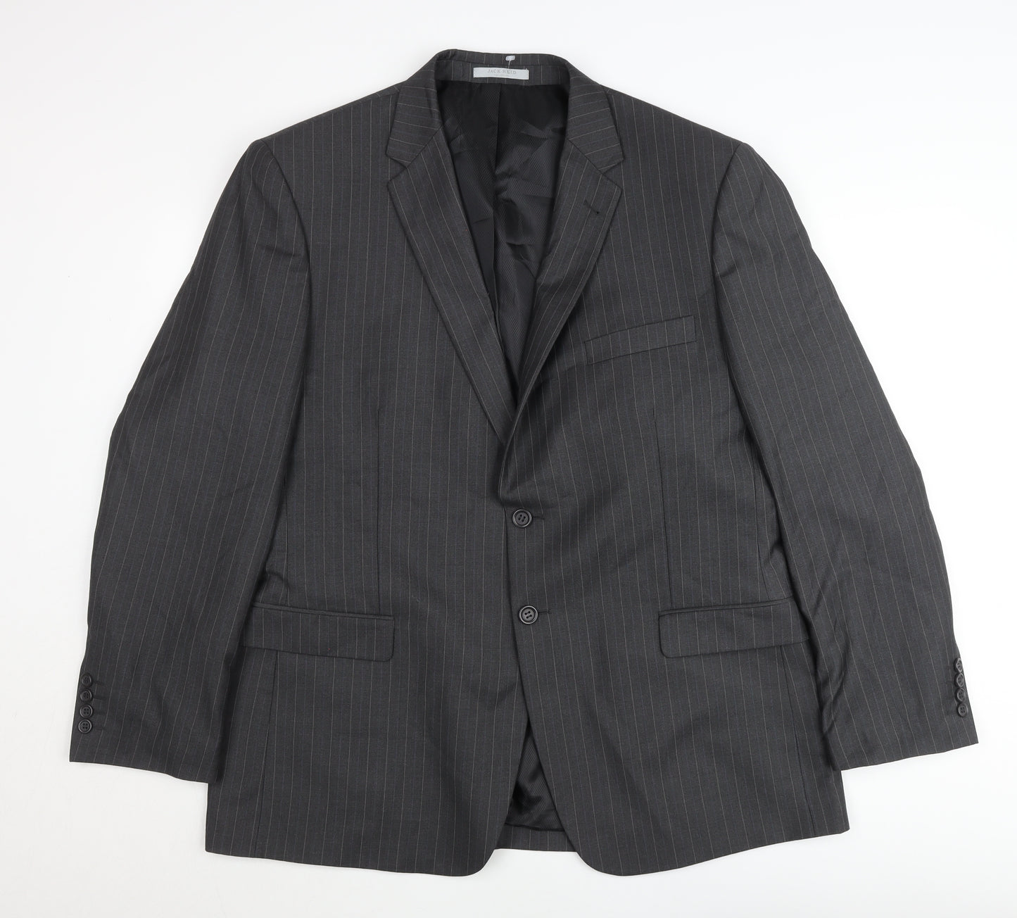 Jack Reid Men's Grey Pinstripe Blazer 46R Regular Two-Button Jacket