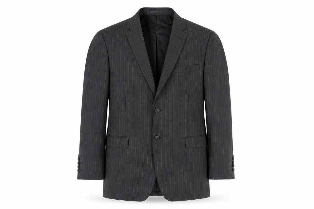 Front view of Jack Reid Men's Grey Pinstripe Blazer 46R Regular Two-Button Jacket