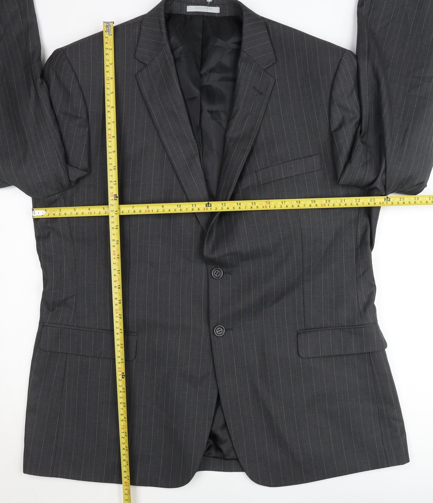 Jack Reid Men's Grey Pinstripe Blazer 46R Regular Two-Button Jacket