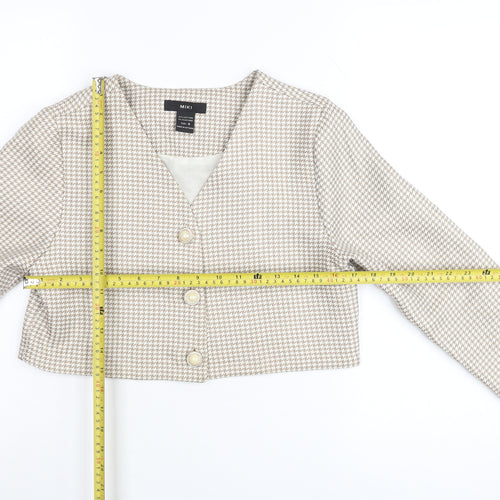 MIKI Women's Beige Houndstooth Cropped Suit Jacket Size S
