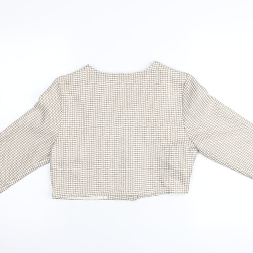 MIKI Women's Beige Houndstooth Cropped Suit Jacket Size S