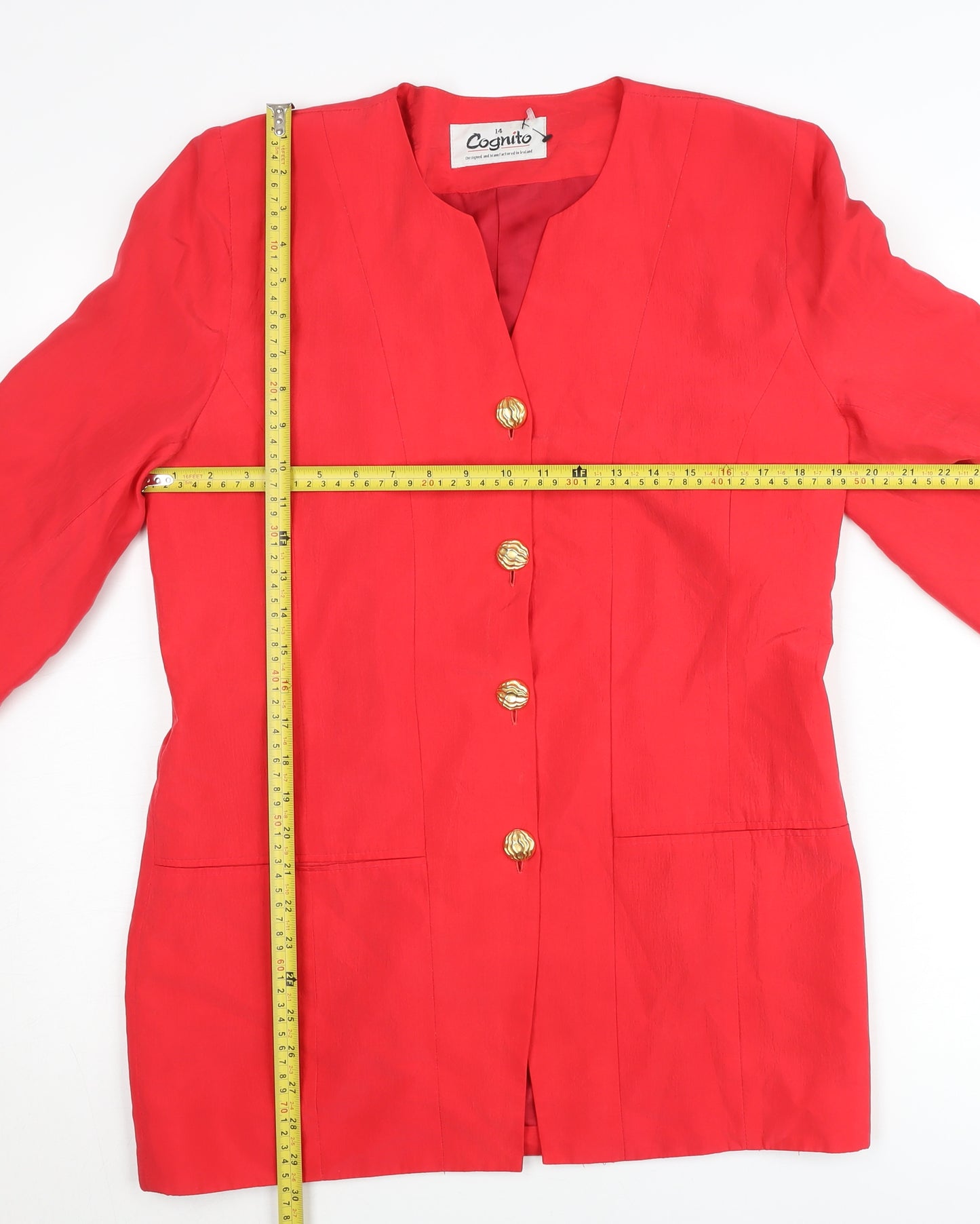 Cognito Womens Red Size 14 Tailored Single-Breasted Jacket